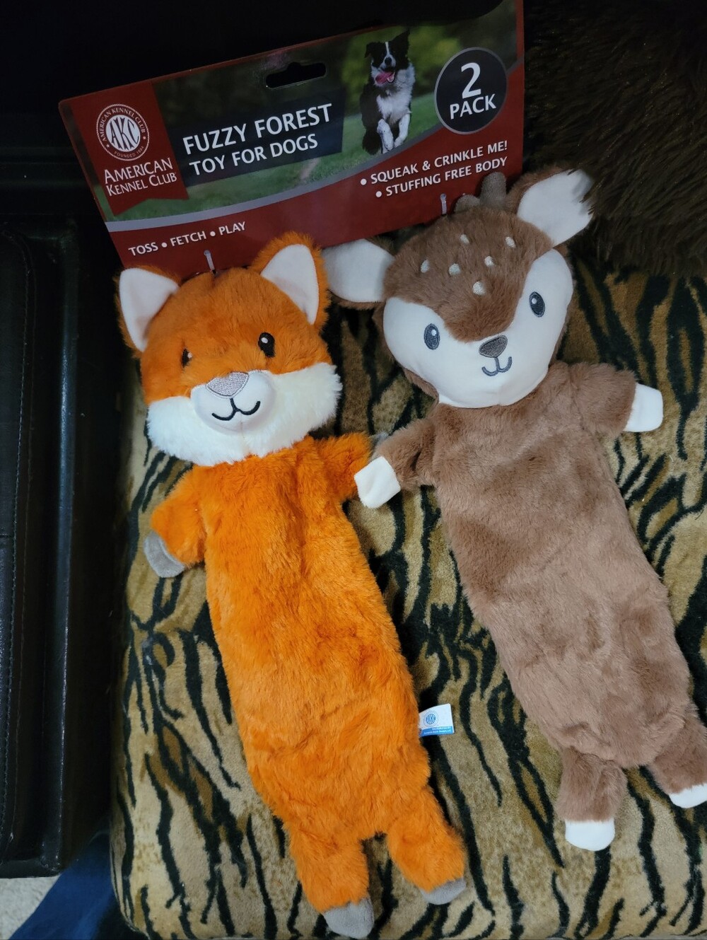 AKC Dog Fox And Deer Plush Fuzzy Forest Toy Crinkle And Squeak Large  Ea. 2-Pack
